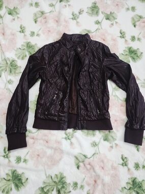 Ci Sono Quilted Faux Leather Bomber Jacket - Dark Brown